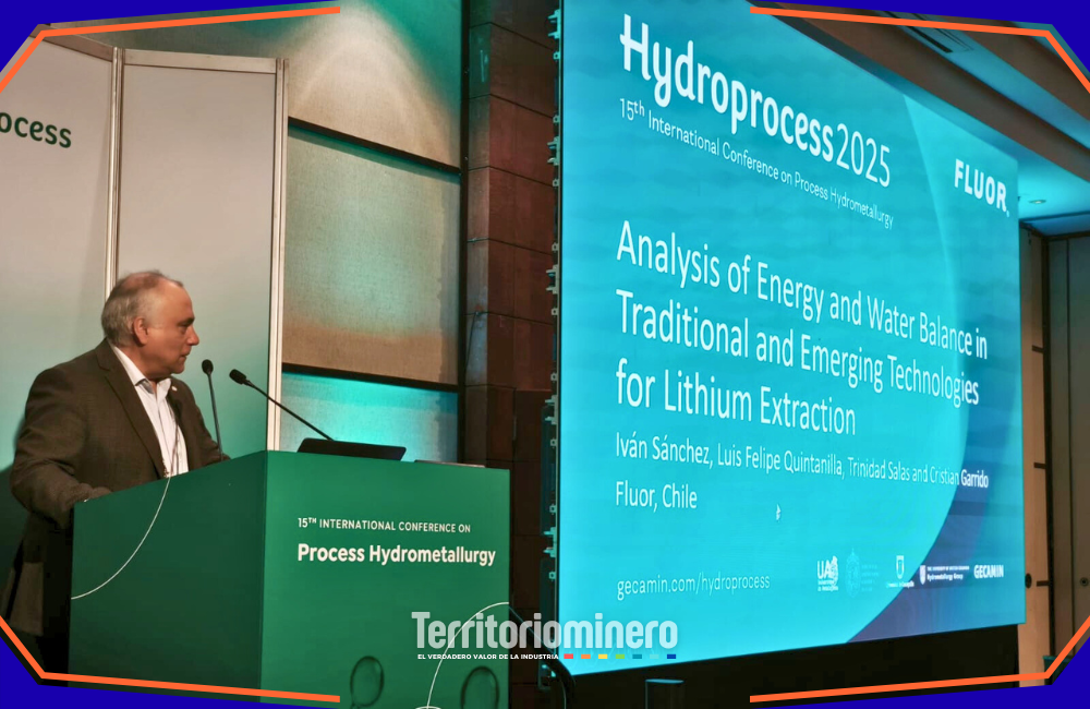 Fluor Chile analiza impacto hídrico y energético en extracción de litio Equipo de Fluor Chile presentando análisis técnico sobre extracción de litio durante Hydroprocess 2025.